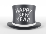 Happy New Year written on a black top hat